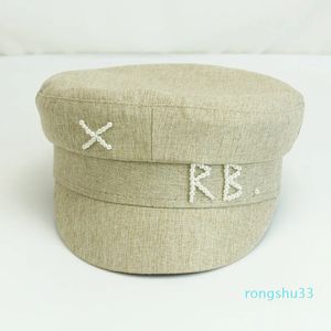 Bérets de luxe femmes perles lettre militaire chapeau réglable haut plat sboy casquettes mode femme marine chapeau décontracté Gorras
