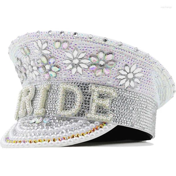 Bérets de luxe femmes paillettes brûlant argent mariée Pu chapeau militaire à la main marin capitaine sergent anniversaire Festival partie