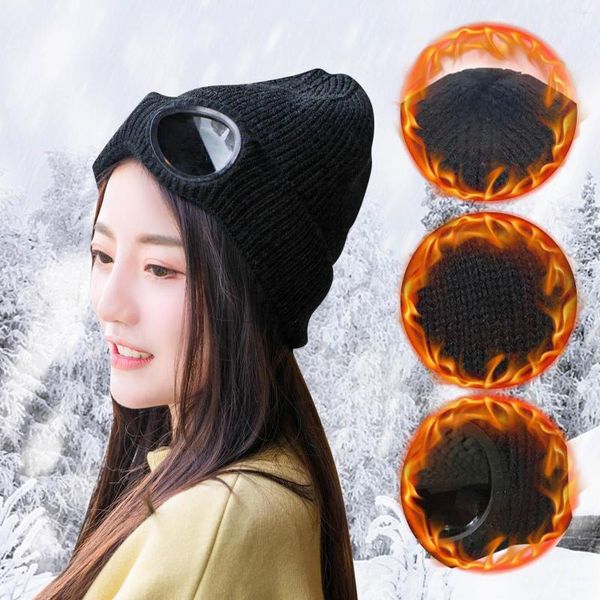 Boinas Mad Trapper Sombreros para hombres Mujeres Hombres Invierno Slouchy Punto Cálido Gafas gruesas Terciopelo Sombrero de esquí Punto Nieve