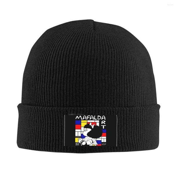 Bérets Mafalda Enjoy The Art Of Mondrian Skullies Bonnets Casquettes Unisexe Hiver Chaud Tricot Chapeau Femmes Hommes Cool Adulte Bonnet Chapeaux Ski Cap