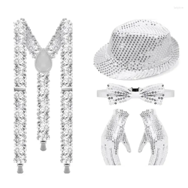 Boinas Magos Sombrero de ala corta Bowtie Glove Necktie Set para mujeres Hombre Traje Drop