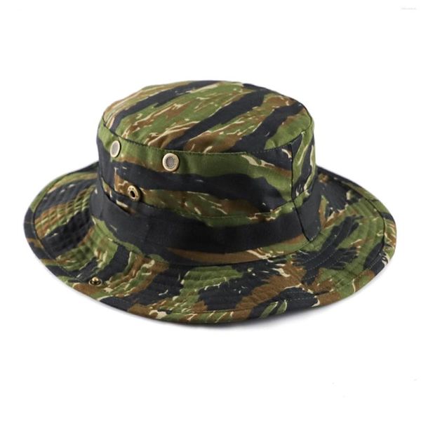 Bérets Homme Femme Neutre Été Camouflage Seau Chapeaux Réglable Corde Bouton Pêcheur Chapeau Hommes