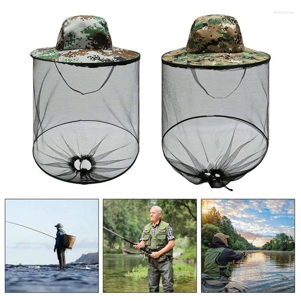 Boinas Sombrero de pesca masculino Camuflaje Anti-abeja Insecto Anti-mosquito Red Anti-insecto Malla al aire libre con cubierta solar