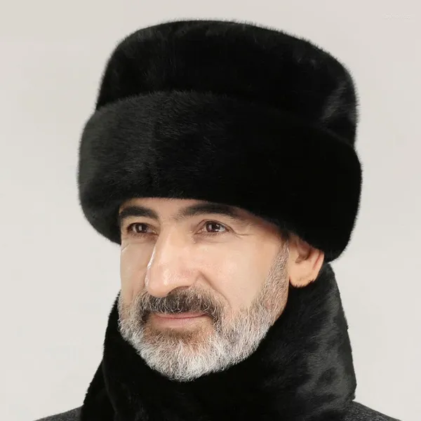 Bérets mâle lei feng chapeau têtes de tête chaude caps d'hiver capuchon de fourrure d'hiver pour hommes top faux bomber cadeau papa grand-père