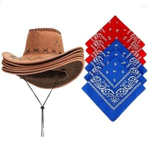 Boinas de baile de máscaras, conjunto de disfraz, gorro de vaquero, bufanda, accesorios para festivales de música y fiesta de carnaval, Y1UA