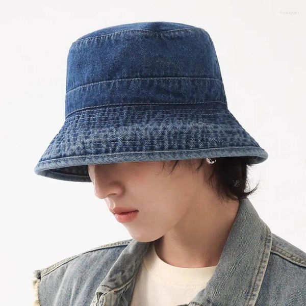Bérets MAXSITI U Washed Denim Bucket Hat pour hommes 2024 Automne Vintage Design Pêcheur Panama Femmes Pliable Bassin Cap