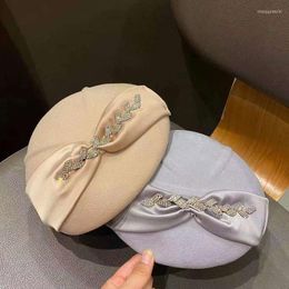 Berets maxsiti u femmes chapeaux d'automne et d'hiver vintage tweed b￩ret femelle britannique bowknot ￩l￩gant haut de chapeau feutre