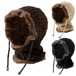 Bérets hommes et femmes hiver tricoté petit chapeau rond écharpe cou chaud en peluche Protection du visage oreille tête Cap Chapeau