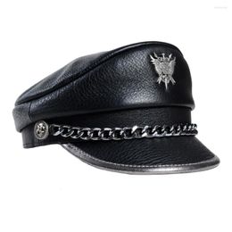 Boinas Hombres Mujeres Cuero Real Sombrero Militar Alemán Retro Conductor Servicio Ejército Sombreros/Gorras