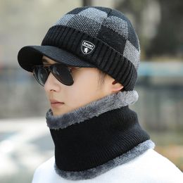 Bérets hommes ajouter polaire doublé hiver chapeau laine chaud tricoté ensemble épais doux Stretch s pour loisirs bonnet casquette 230214