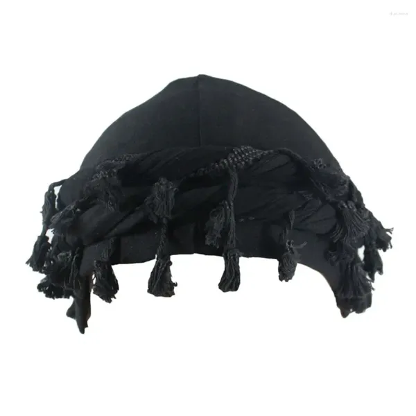 Boinas Hombres Bandana Sombrero Bailando Estilo Hip Hop Turbante negro para hombres con flecos de rebabas Abrigo de cabeza de algodón de moda para el cabello