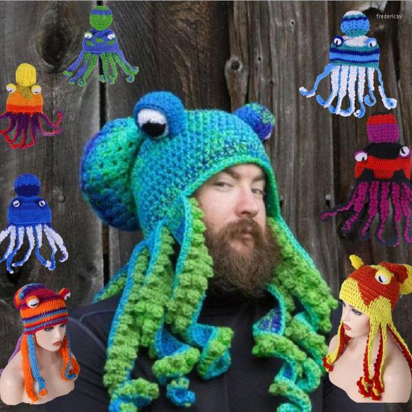 Bérets hommes drôle poulpe chapeau tricoté à la main Animal tentacule pull femmes adulte Halloween fête Cosplay habiller