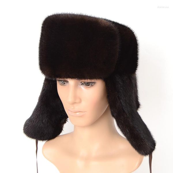 Berets Men Hat Automne décontracté et hiver massin noir pour l'homme russe 2023 Chapeaux de fourrure de mode