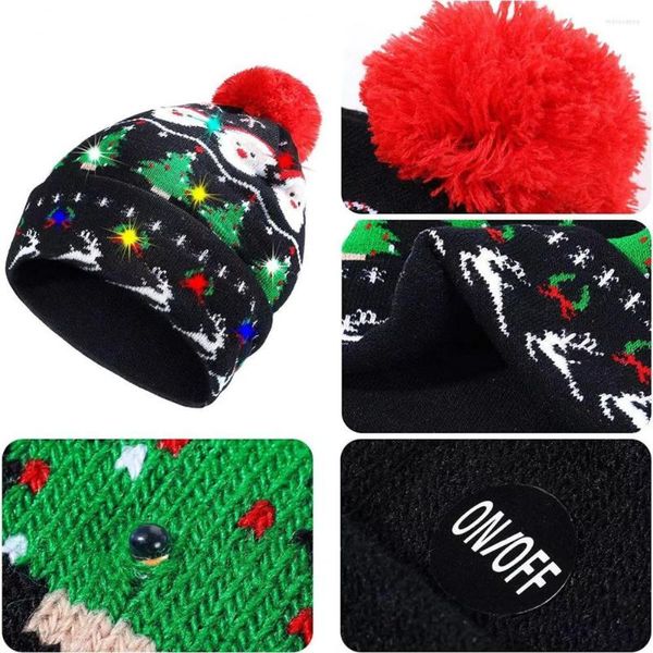 Beretas Men Luces LED Set de invierno Festive Christmas Cap Buff with Snowflake Santa Elk Tree Print Unisex para un