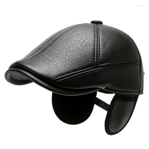 Berets Men Pu Leather Baseball Cap Sheep Beret Sboy Belt Black Hunting Hats 2023 Fashion