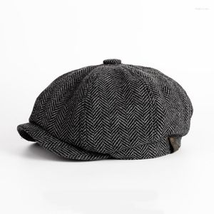 Bérets hommes rétro Peaky Blinders laine à chevrons Tweed Sboy octogonal chapeau mélange décontracté casquette plate chapeaux de père pour