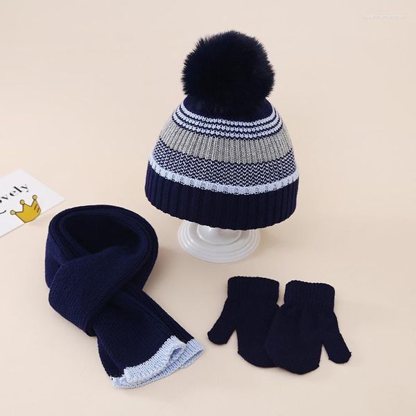 Bérets Hommes Automne Hiver Garder Au Chaud Ensemble Bonnet Gants Écharpe Mâle Laine Fil Tricoté Silencieux Chapeau Bonnet Bonnets Costumes Pour Enfants