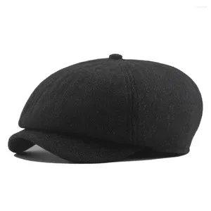 Bérets hommes automne hiver Vintage coton peluche casquette plate Tweed Baker garçon chapeau chevrons Sboy béret lierre épaissir unisexe