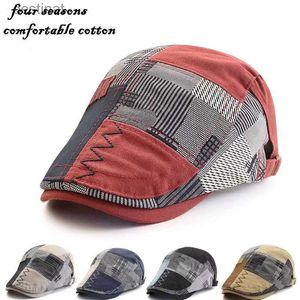 Bérets Casquette de baseball pour hommes Printemps Sunmmer Femmes Original Patchwork Plaid Pêche Conduite Gavroche Chapeau Homme Artiste Peintre CasquetteL231106