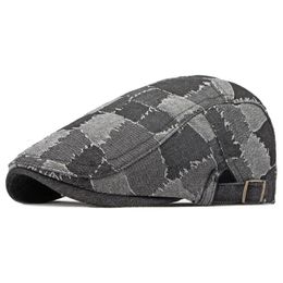 Bérets Bérets pour hommes chapeaux à visière Plaid Gatsby sboy casquette femmes lavé Denim plat Cabbie Ivy casquette à chevrons conduite peintre chapeau 231013