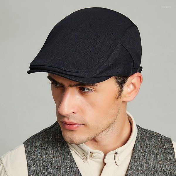 Boinas Hombres Britis Ivy Cap Fasion Bi Ead Hombres Primavera y verano Ocio Boina Masculina Sboy de algodón sólido a 55-60 cm