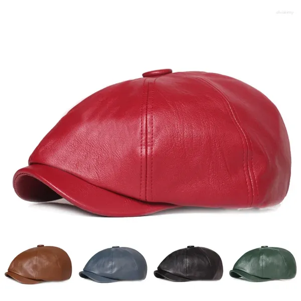 Boinas de cuero Retro británico para hombre, sombrero octogonal plano, primavera y otoño, gorros de boina para ocio al aire libre, gorra de PU Sboy, Gorras de pintor