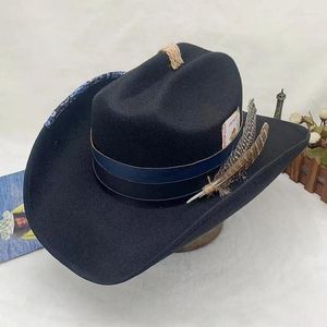 Bérets Chapeau de cowboy pour hommes Jazz Bord poli Rétro Fabriqué vieux western tibétain Top Cowgirl