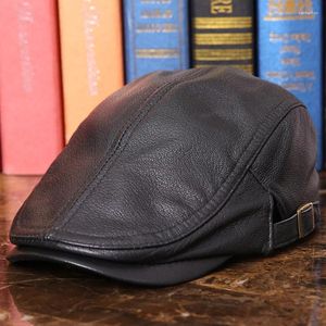 Bérets en cuir véritable pour hommes, casquette à visière 2024, noir et marron, chapeau souple, pour adultes, camionneur, chapeaux de chasse, à visière, B-7261