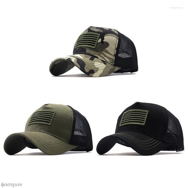 Boinas Gorra de béisbol de red de malla para hombre Verano al aire libre Bandera americana Snapback Gorras militares Camuflaje unisex Transpirable Camionero Simple