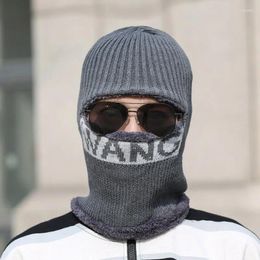 Bérets Chapeau à une pièce du cou masculin Hiver épaissie de laine chaude et de protection contre le visage de vélo intégré