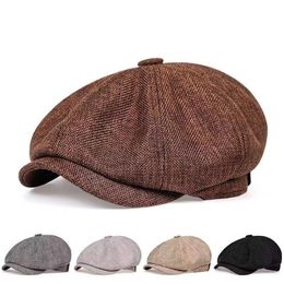 Bérets hommes chapeaux octogonaux rétro Style chevrons laine Tweed haut plat sboy casquette mode sauvage décontracté unisexe 230421