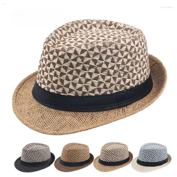 Bérets d'été pour hommes, chapeaux de paille en papier tissé, chapeaux de soleil d'extérieur, vente de Jazz bouclé