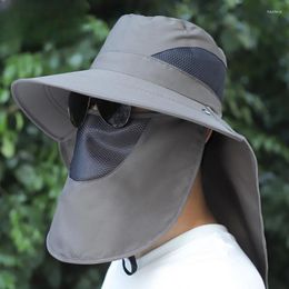 Boinas Sombreros para el sol para hombres Protección en todas las direcciones de 360 ° Máscara facial extraíble Verano Viajes al aire libre Pesca