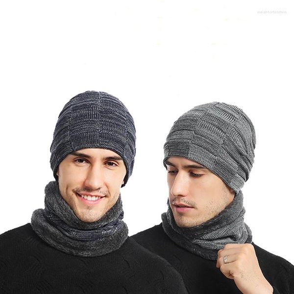 Bérets pour hommes d'hiver chauds pour hommes tricus européen et couvre de cou américain en peluche