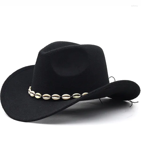 Boinas Sombrero de ala ancha para hombre Sombrero de vaquero occidental con cinturón punk Caballero Señora Roll Up Jazz Cowgirl Cap Chapeau Cow Boy Homme
