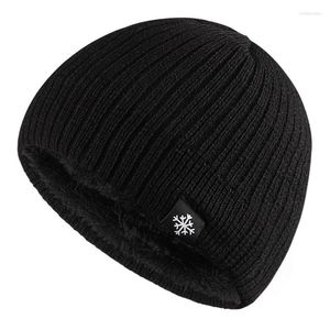 Bérets Hommes Hiver Chaud Tricoté Laine Bonnets Chapeaux Double Couche Polaire Doublé Épaissir Skullcaps Solide Couleur Extérieur Coupe-Vent Bonnet Cap