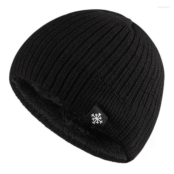 Boinas de invierno para hombre, gorros de lana de punto cálidos, gorros de doble capa con forro polar, gorros gruesos de Color sólido, gorro a prueba de viento para exteriores