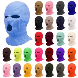 Bérets hommes femmes masque facial capuche chaude chapeau de ski trois trous couleur bonbon tricoté pull de cyclisme en plein air