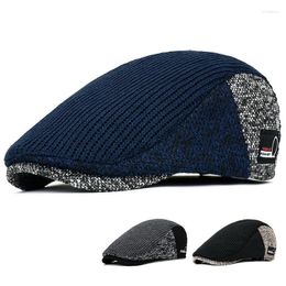 Bérets Hommes Sboy Chapeaux Épais Automne Hiver Vintage Chevrons Octogone Cap Casual Tricoté Gatsby Chapeau Plat Couleur Correspondant CapBérets Oliv22