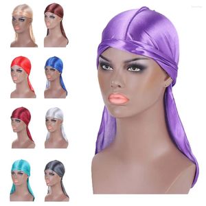 Berets Men Silky Durags Bandanas Pirate Hat Turban Wigs Doo Satin Biker Band Bandon Long Tail Caps de queue