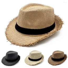 Berets Men Protection Sun Hat Fashion Wide Brim Straw Beach Caps Cowboy Jazz Womens