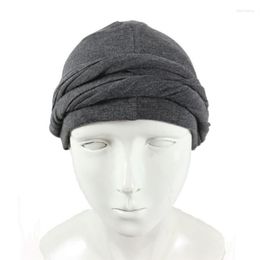 Bérets hommes Turban bandeau HaloTurban Durag confortable chimio chapeau satin doublé foulard musulman Hijab249H