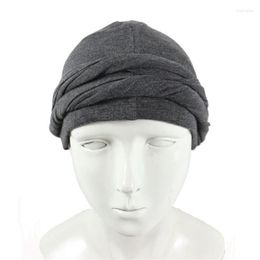 Bérets hommes Turban bandeau HaloTurban Durag confortable chimio chapeau satin doublé foulard musulman Hijab330H