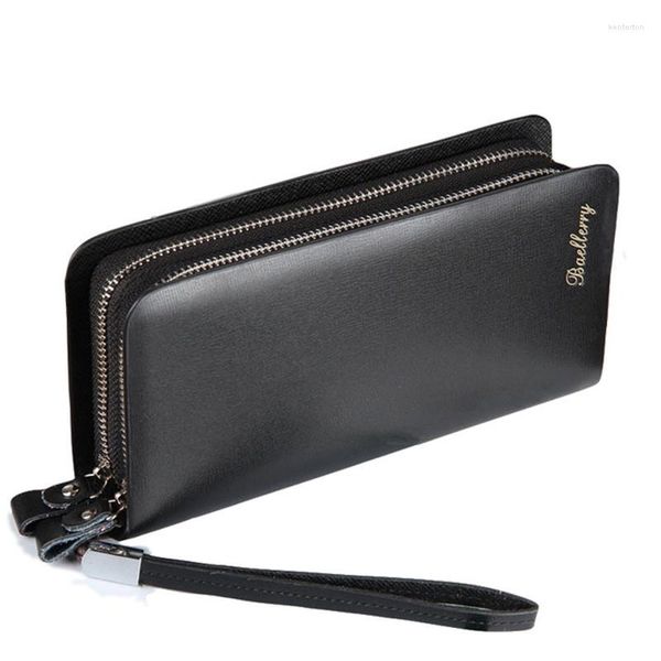 Bérets hommes portefeuille Double fermeture éclair en cuir affaires homme pochette longue porte-monnaie téléphone poche portefeuilles