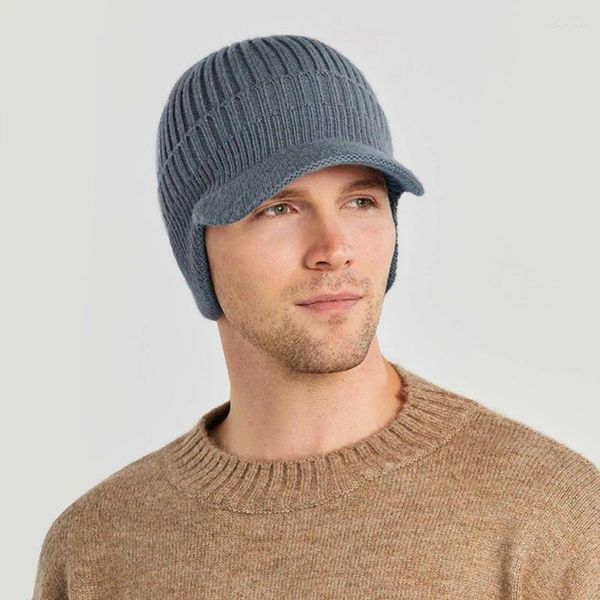 Bérets d'hiver pour hommes, casquette de Protection d'oreille tricotée, bonnets épais, Bonnet à bord court, chapeau en peluche pour cyclisme en plein air, garde au chaud