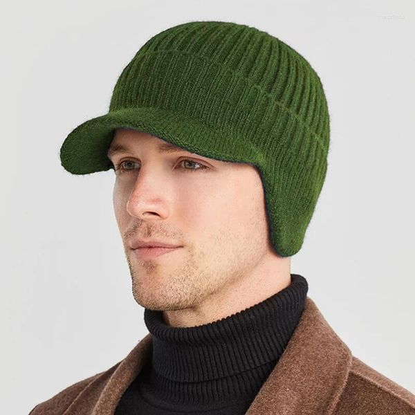 Boinas de invierno para hombre, gorro de protección para los oídos de punto, gorros de lana, gorro con orejeras, sombrero de ala corta, gorros cálidos para ciclismo al aire libre y esquí