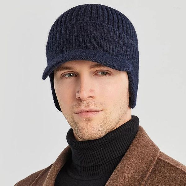 Bérets hommes hiver tricoté Protection Cap penser bonnets Bonnet Snapback chapeau à bord court en plein air cyclisme en peluche garder au chaud