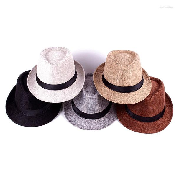 Bérets hommes femmes bref Style lin Gentleman large bord Jazz casquette Vintage Panama décontracté voyage crème solaire paille tricot haut chapeau