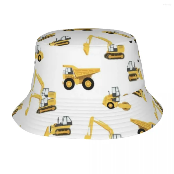 Bérets pour hommes et femmes, camions de Construction, chapeau seau à motif blanc, chapeaux de pêcheur portables, casquettes de vacances classiques, Hip Hop Sun