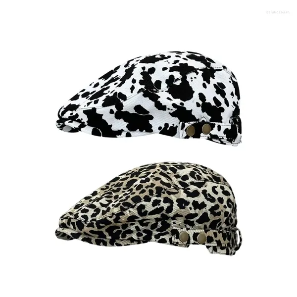 Boinas Hombres Mujeres Vaca / Leopardo Estampado Artista Duckbill Hat Casual Sboys Cap Adulto Unisex Peaked Poliéster Sombreros Y1UA